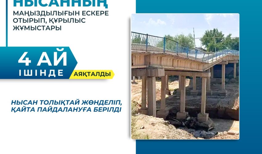 Шымкент: Жаңаталаптағы көпір күрделі жөндеуден өтті