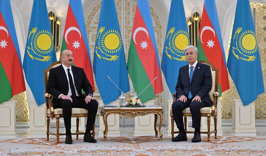 «Ақорда» резиденциясында елімізге мемлекеттік сапармен келген Әзербайжан Президентін ресми қарсы алу рәсімі өтті